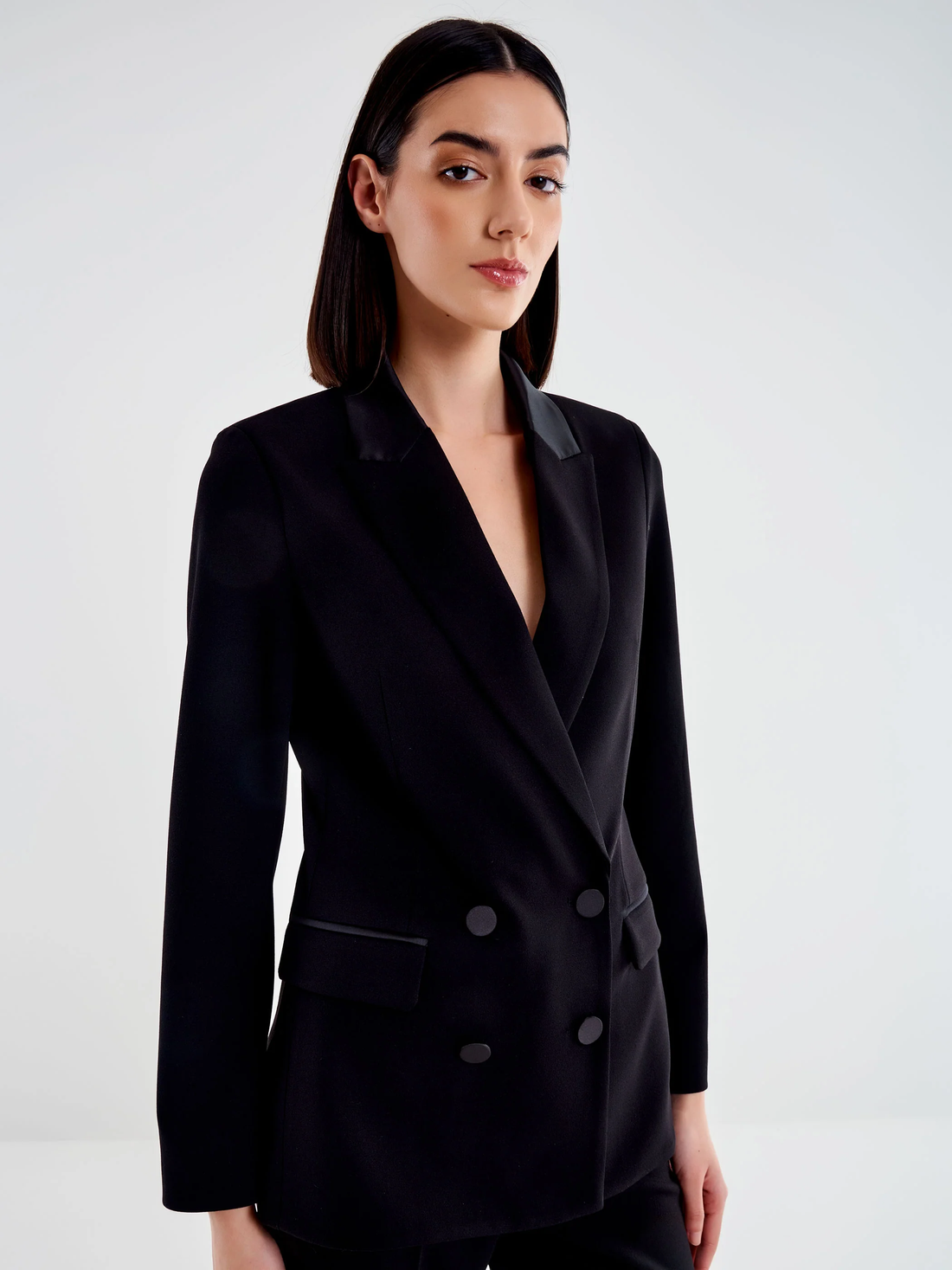 blazer doppiopetto con dettagli in raso TD0578 NERO VICOLO 