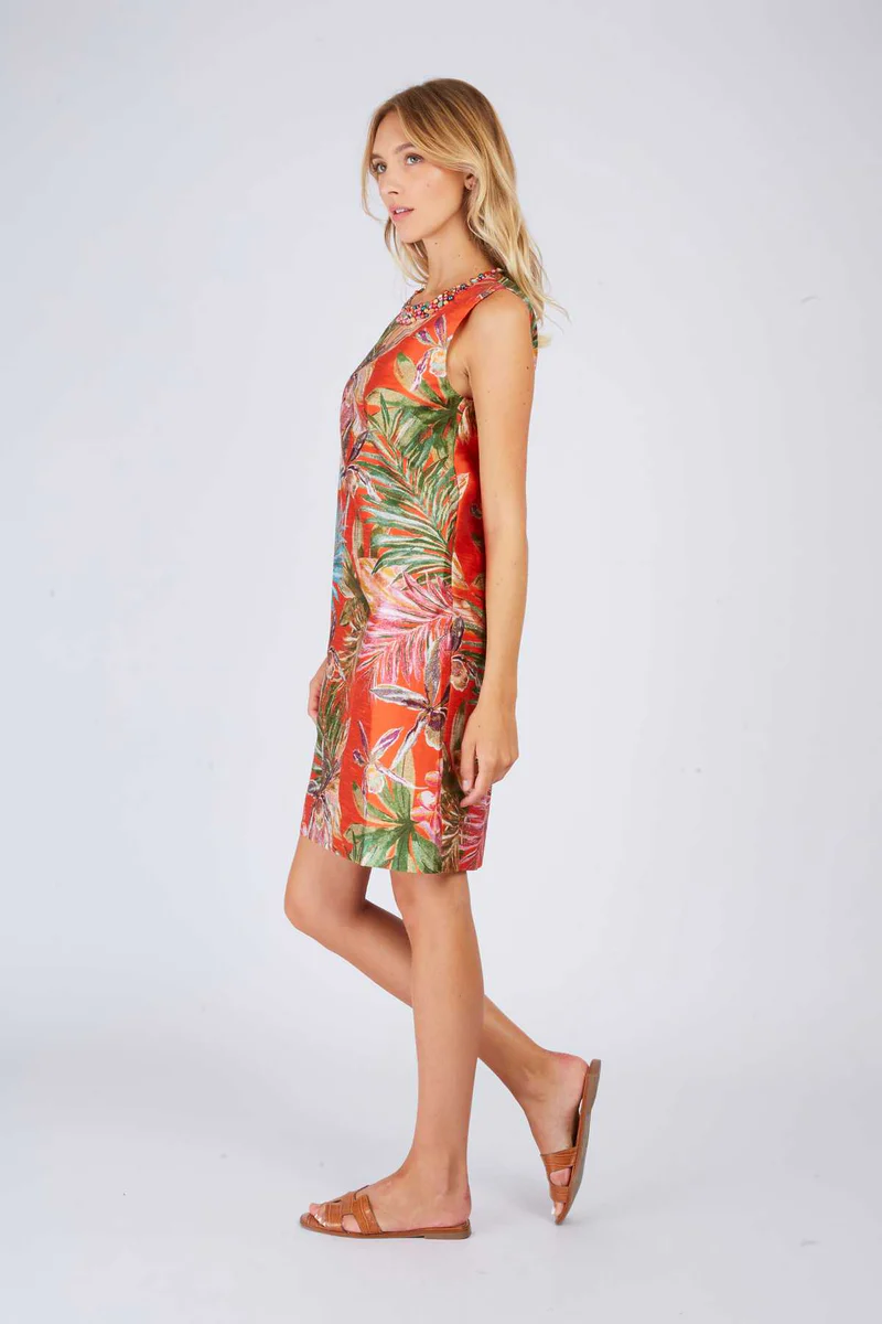 abito corto con stampa e applicazioni P510161 ORANGE DERHY 