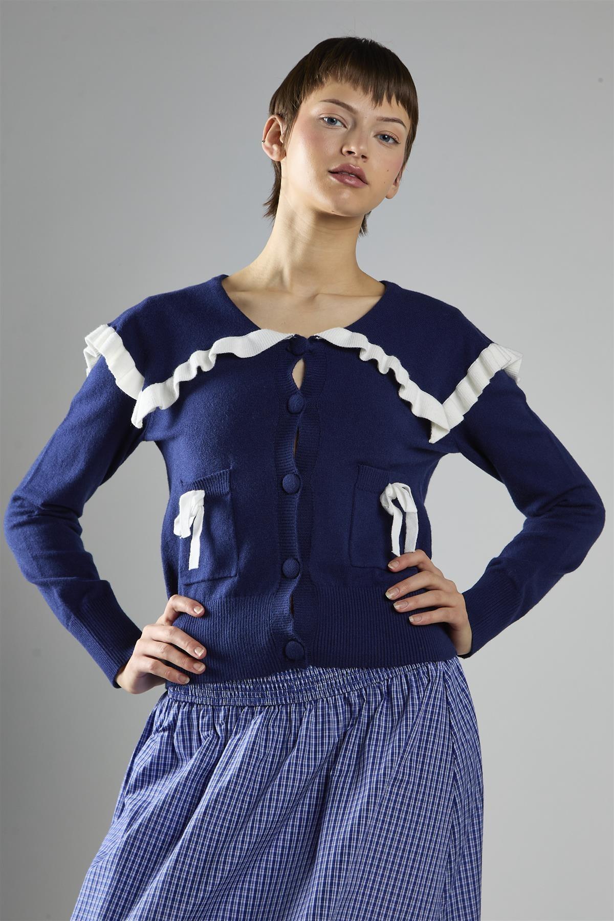 cardigan con colletto oversize AC4384 NAVY GLAMOROUS 