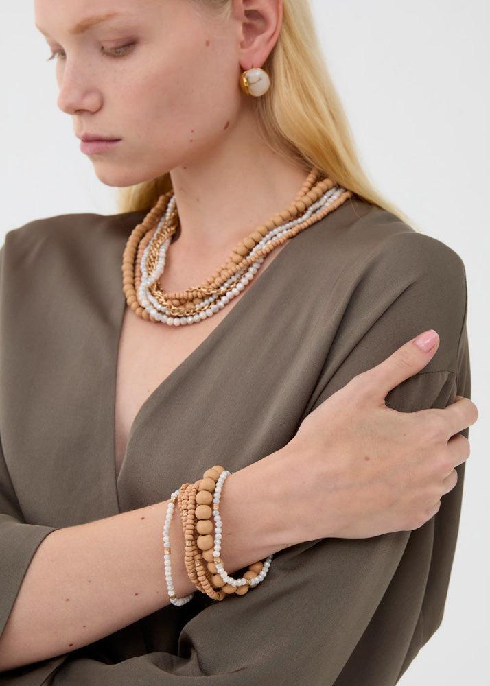 collana multifilo in legno e pietre ABCL0396 ORO NALI' 