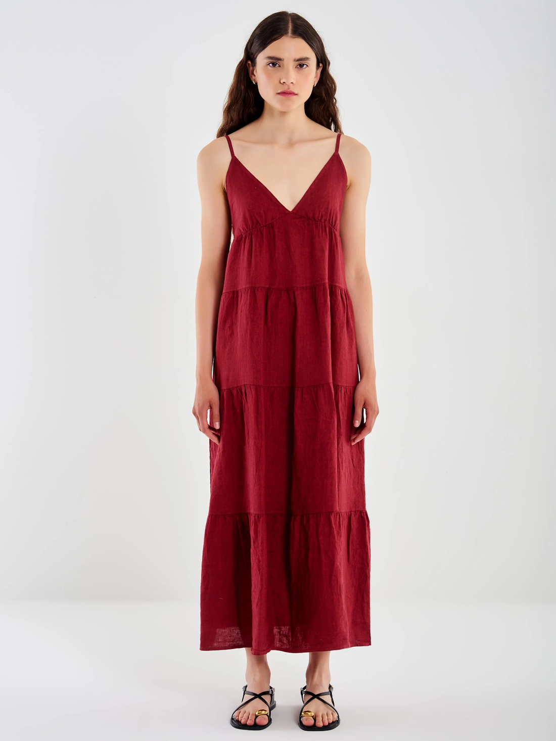 abito a balze in lino TD2624 ROSSO VICOLO 