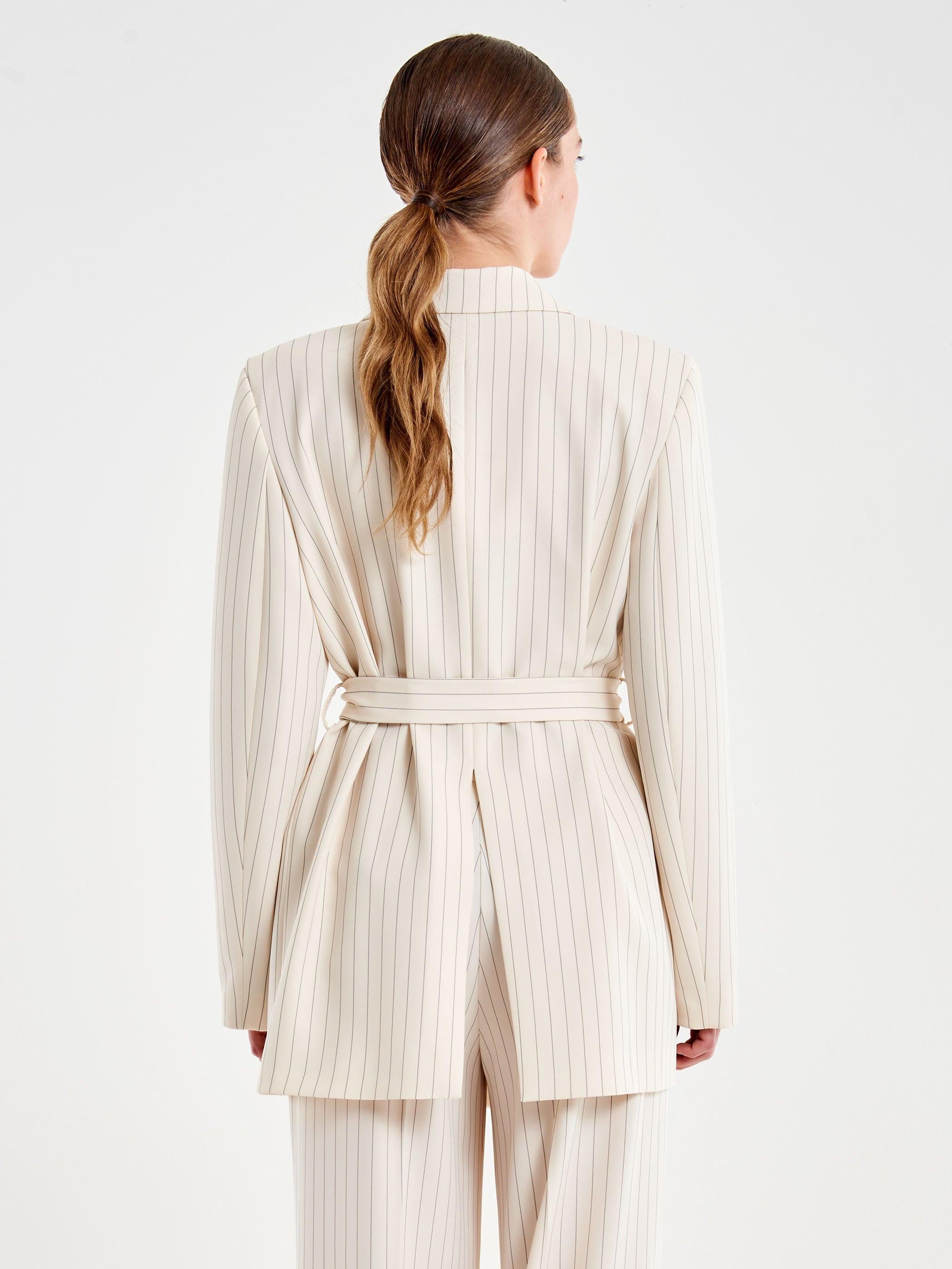 blazer gessato con cintura TAB 0094 BURRO VICOLO 
