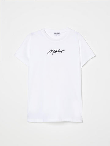 t-shirt con logo scritto HUM058LAA01 10101 MOSCHINO KIDS 