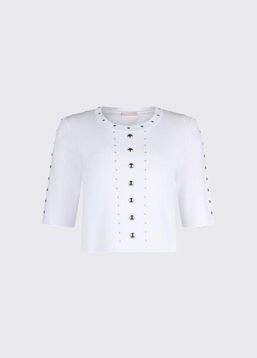 t-shirt in maglia con borchie WA6092MS55N 10701 LIU JO WHITE 