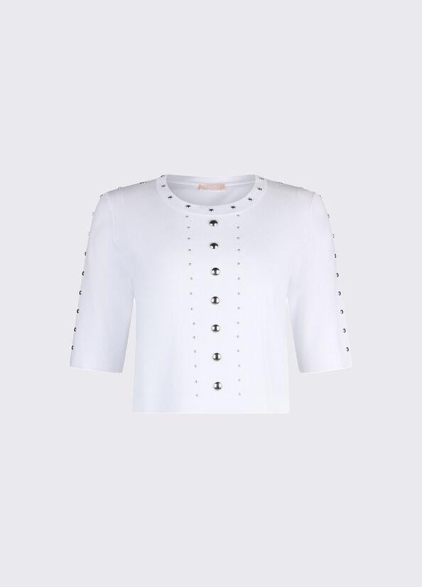 t-shirt in maglia con borchie WA6092MS55N 10701 LIU JO WHITE 