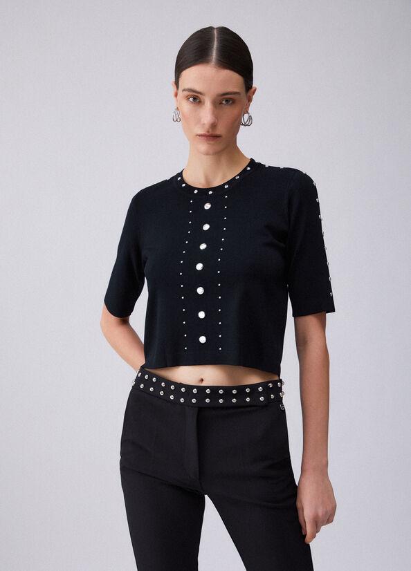t-shirt in maglia con borchie WA6092MS55N 22222 LIU JO WHITE 