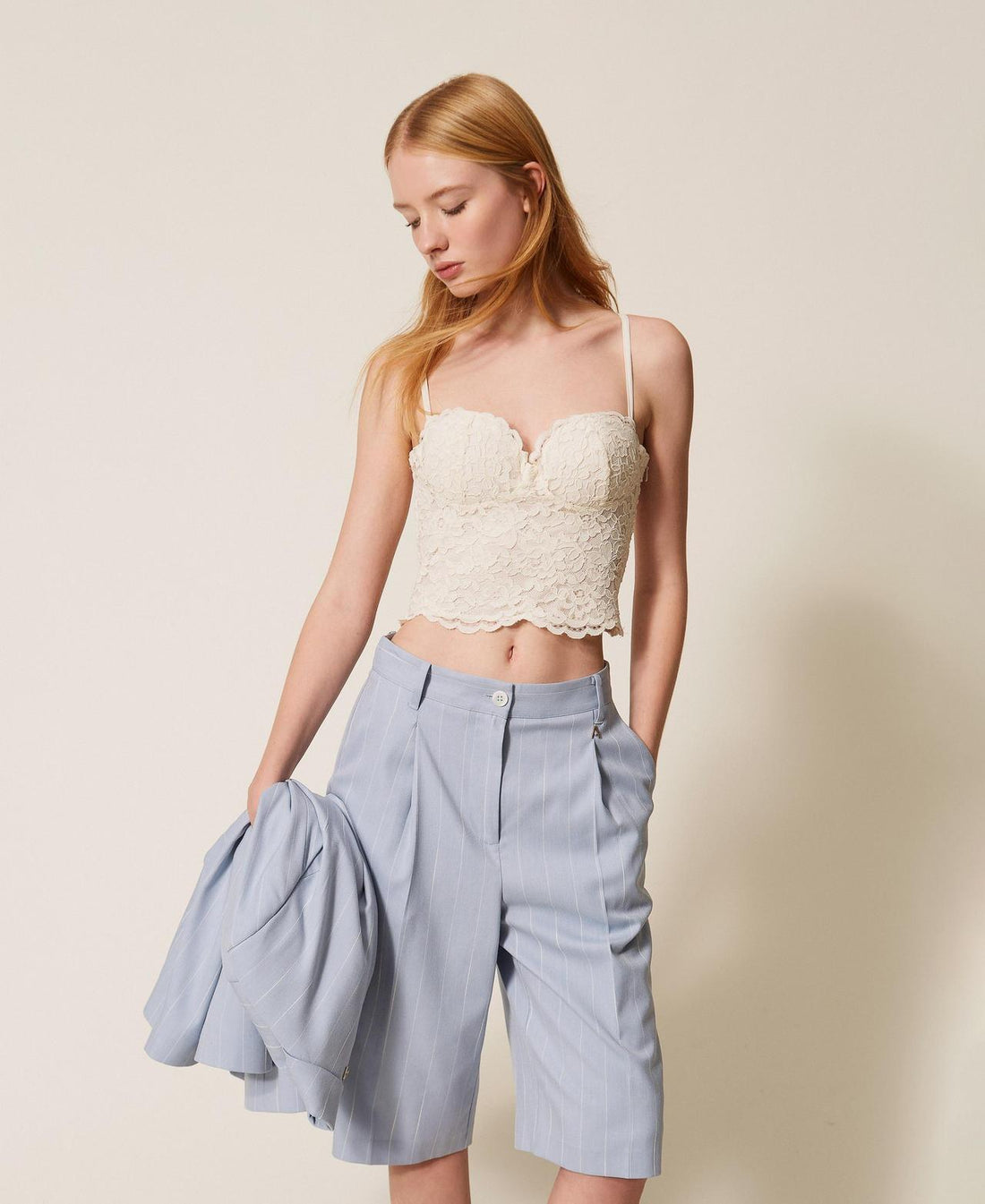 top bustier cropped in pizzo 261AP2300 00526 TWINSET ACTITUDE 