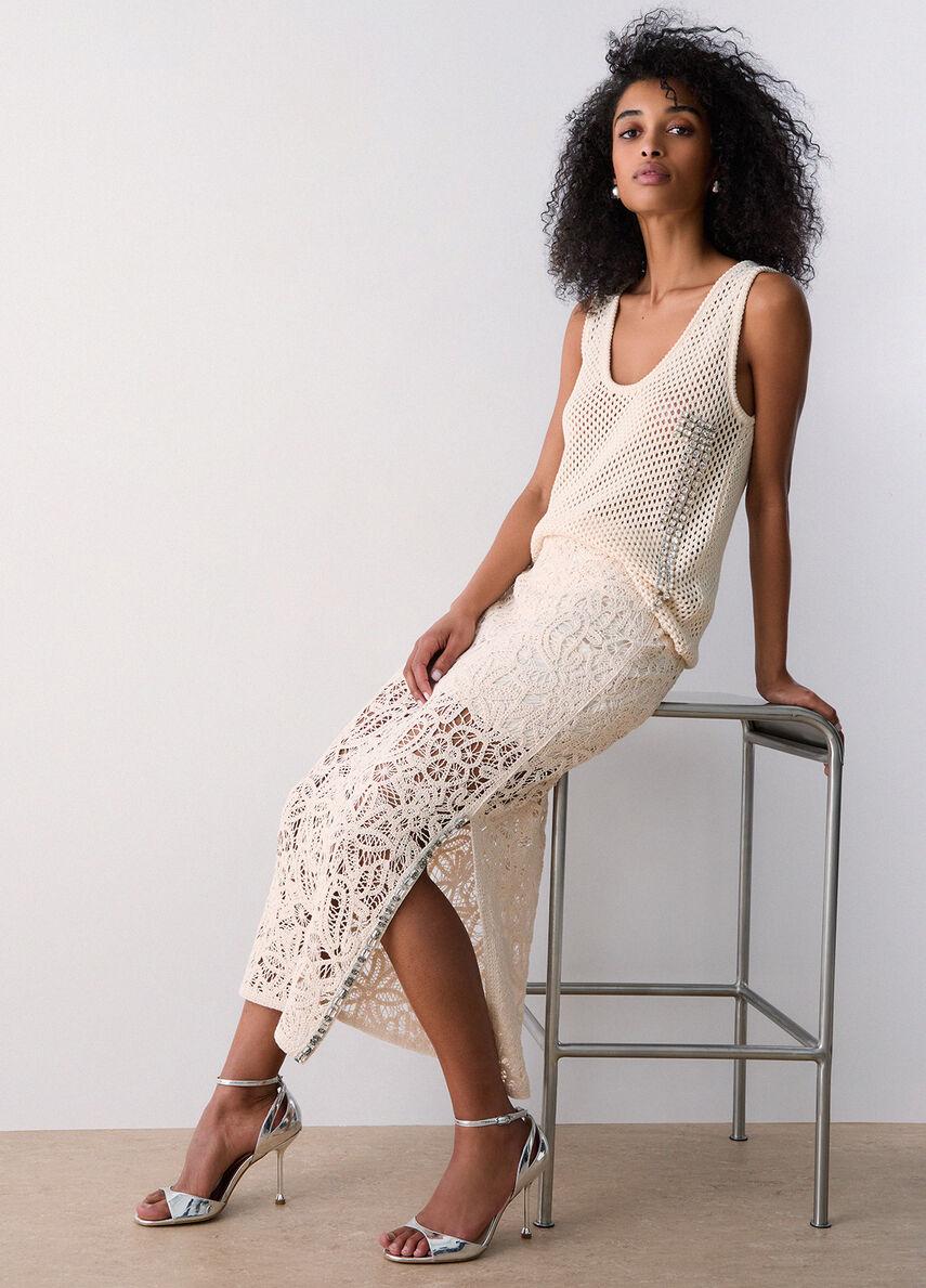 gonna midi in macramè WA6361J7871 W9831 LIU JO WHITE 