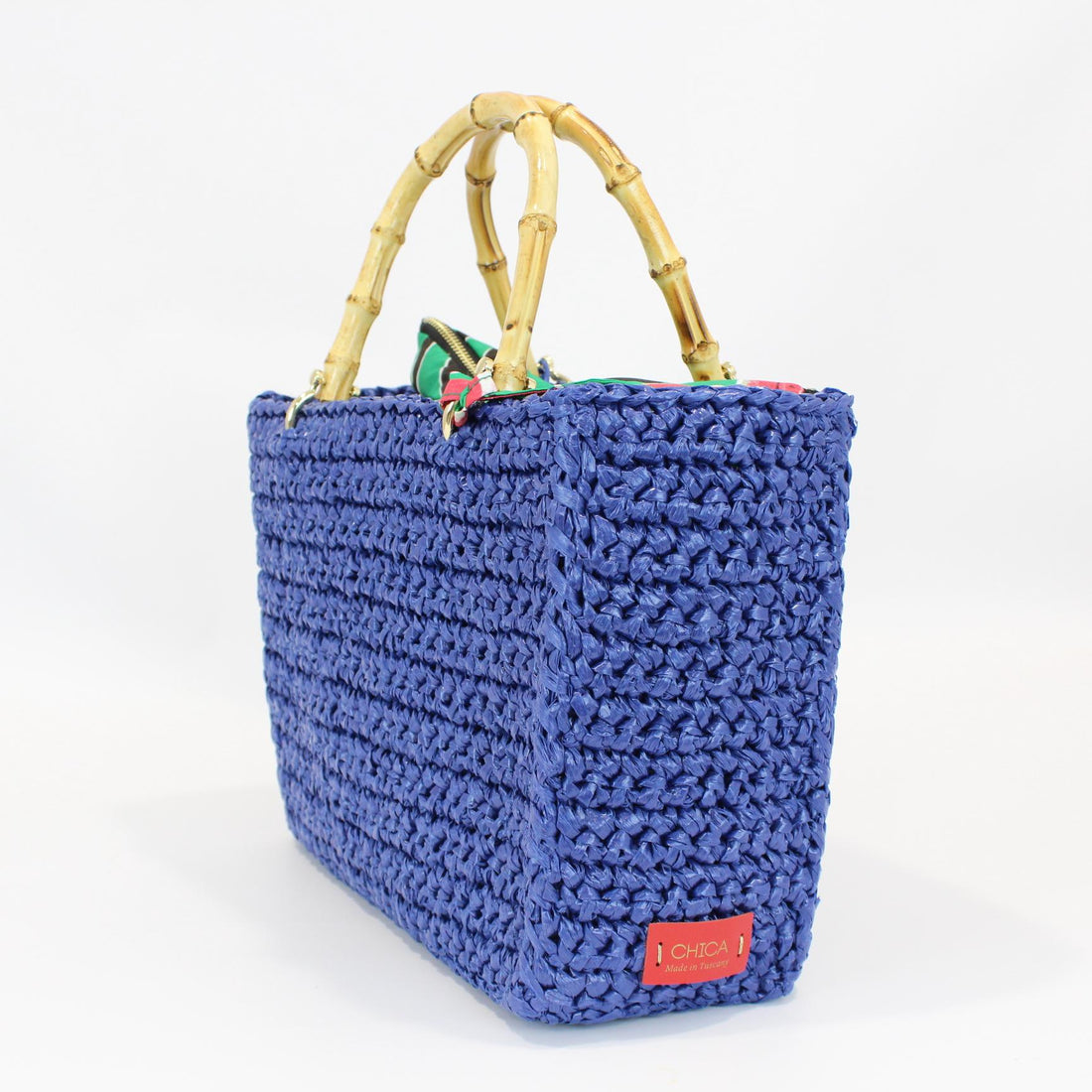 Borsa con manici in bambù BIANCANEVE BLU2 CHICA 