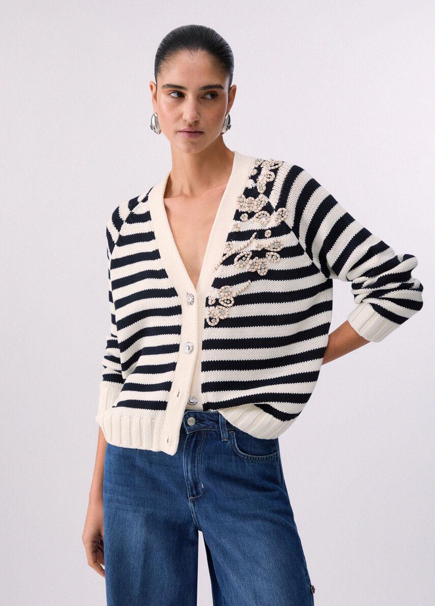 cardigan con ricamo gioiello WA6220MA07Q C3915 LIU JO WHITE 