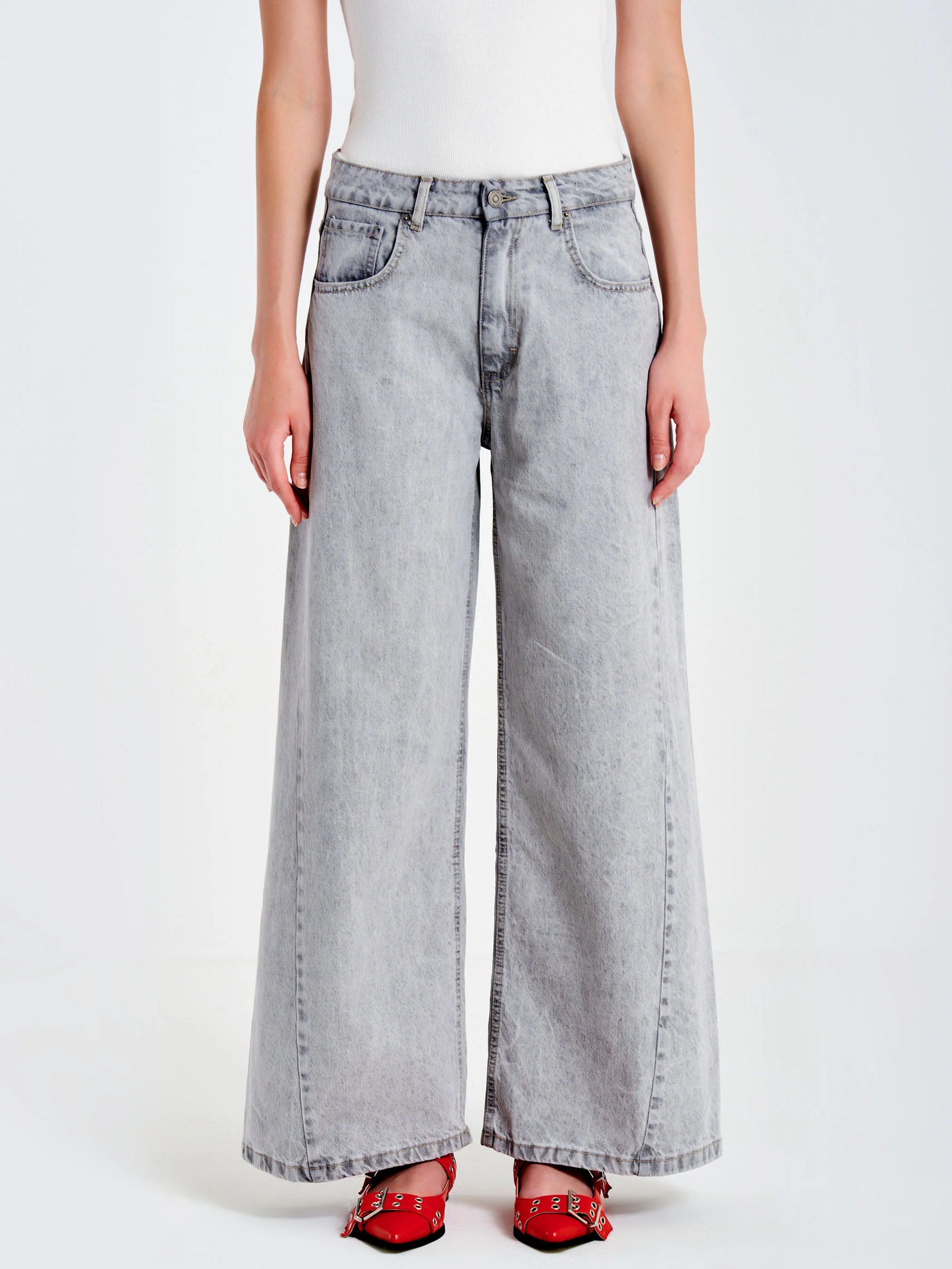 jeans ampio con cuciture DS0004 GRIGIO VICOLO 