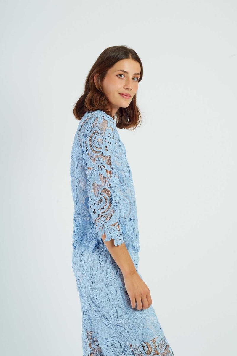 giacca in pizzo traforato P685005 ODALYS 33 BLEU CIEL DERHY 