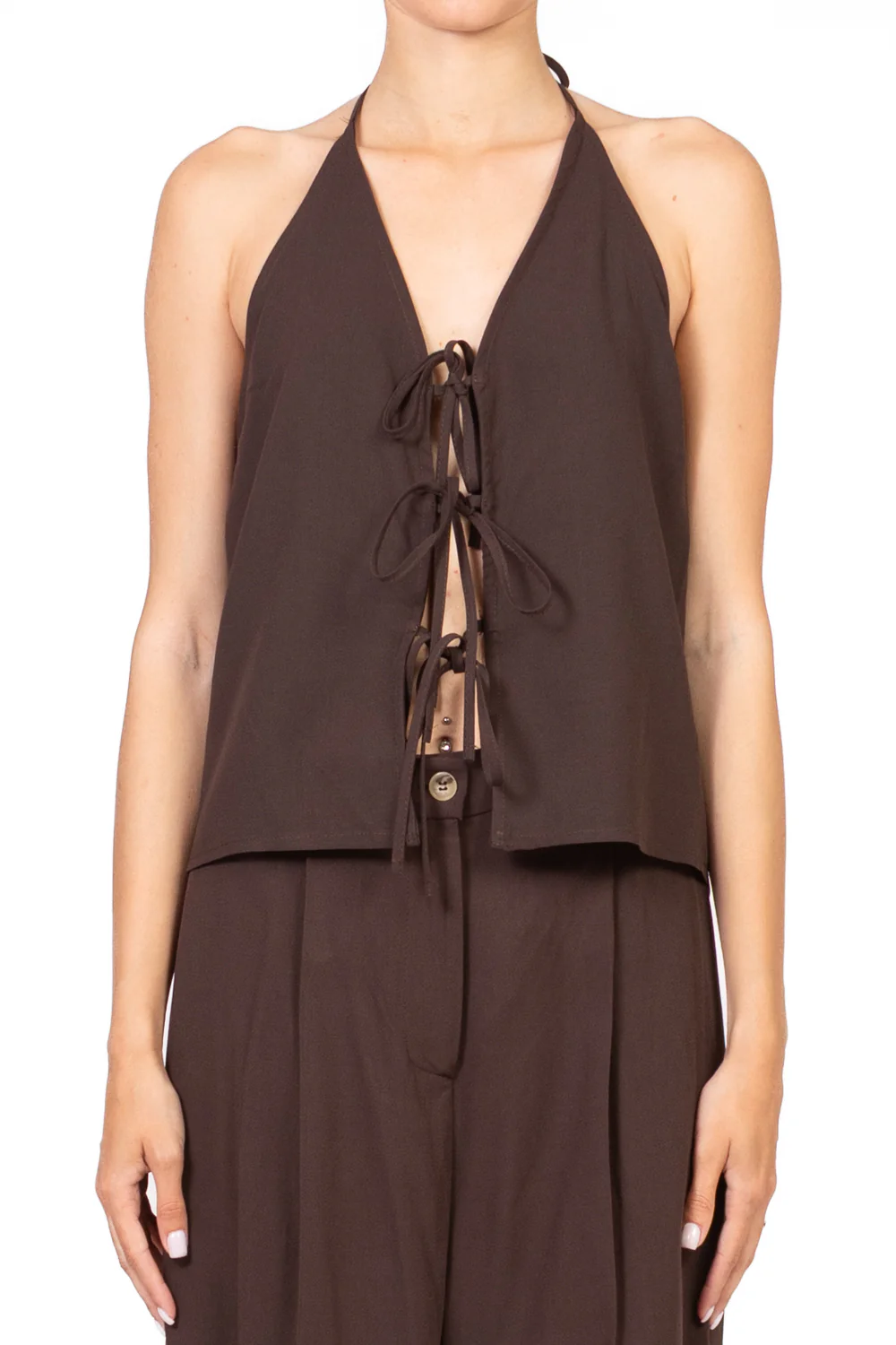 top scollato con fiocchi TD2429 MARRONE VICOLO 