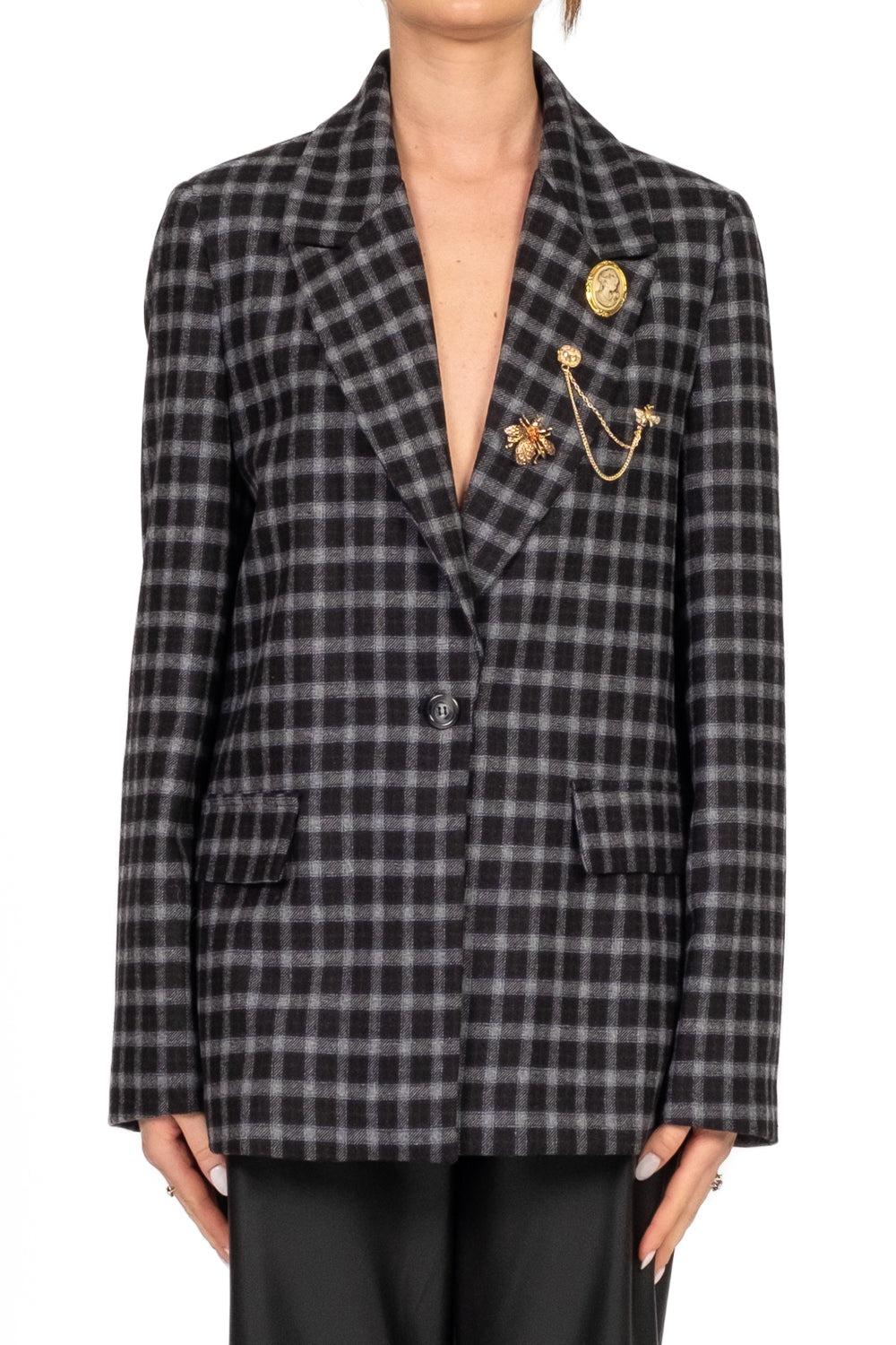 giacca check con spilla bavero TF1881 GRIGIO VICOLO 