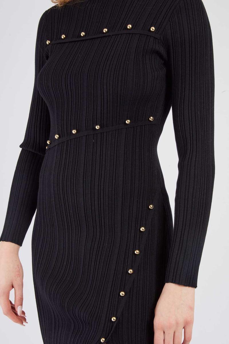 abito midi con applicazioni borchie A512055 NERO DERHY 