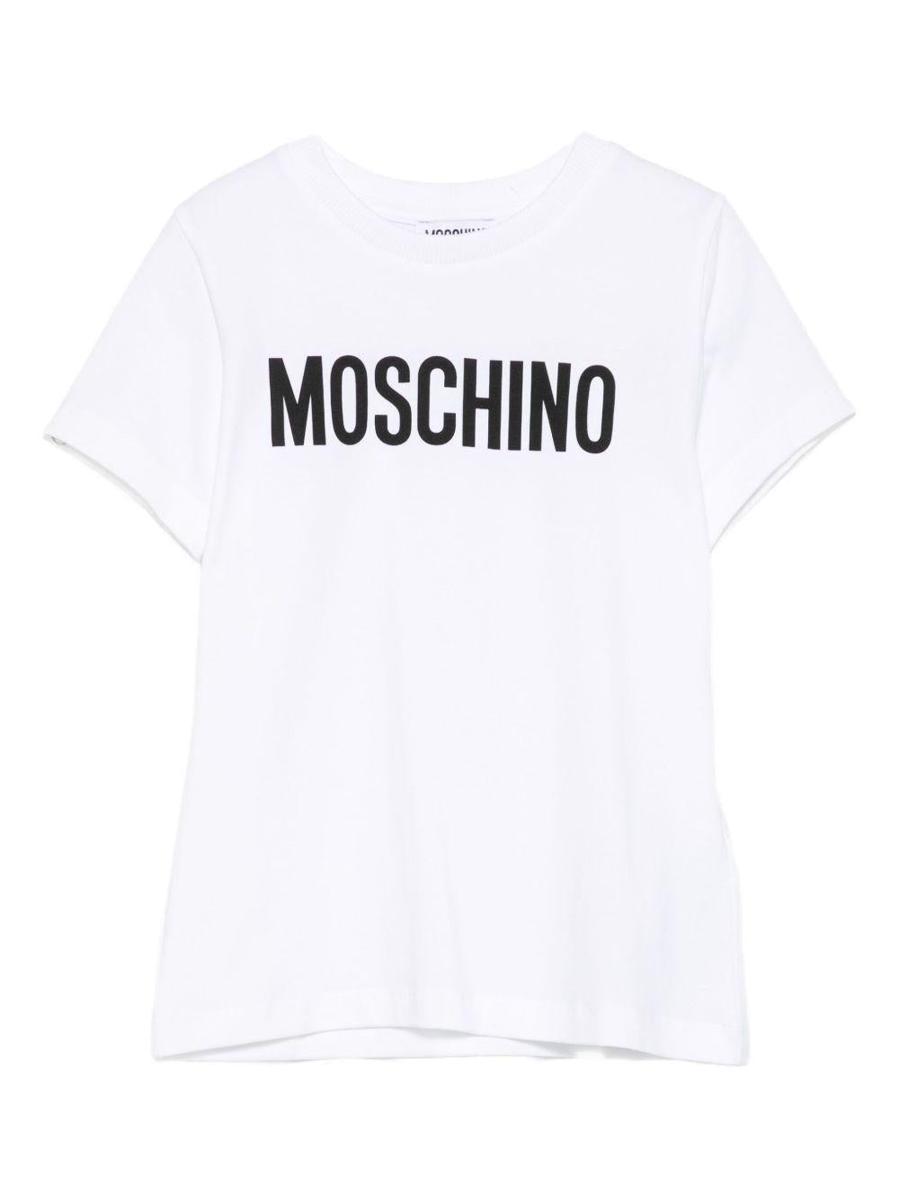 t-shirt con logo in contrasto HUM05JLBA24 10101 MOSCHINO KIDS 