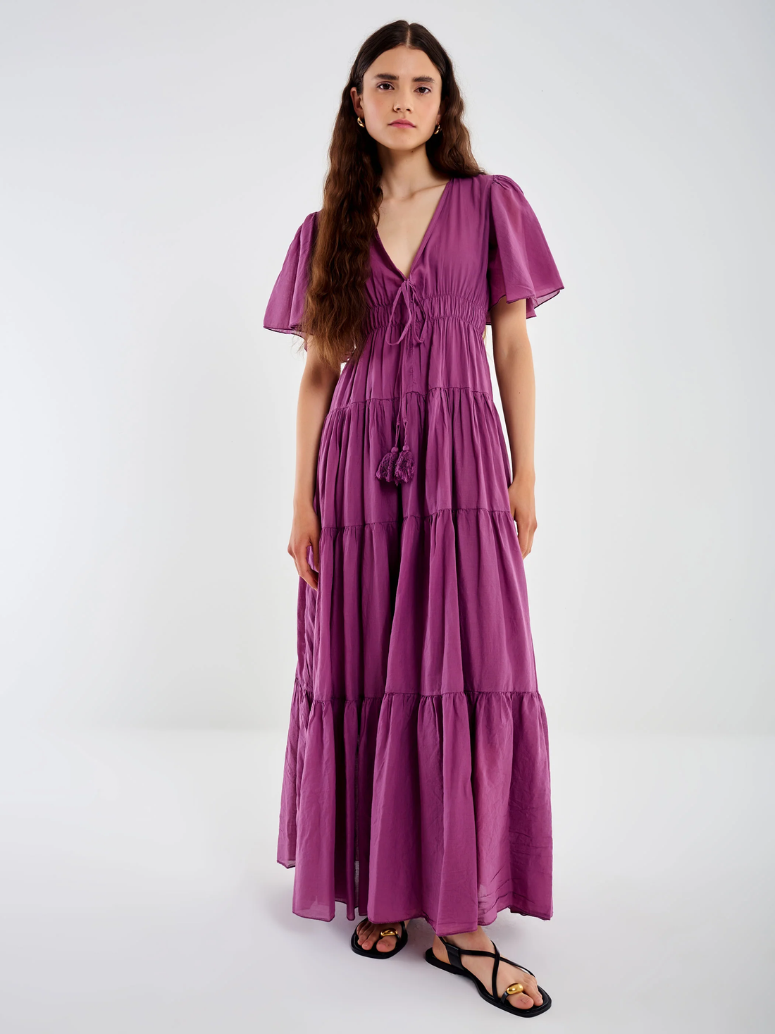 abito lungo a balze TD2470 VIOLA VICOLO 