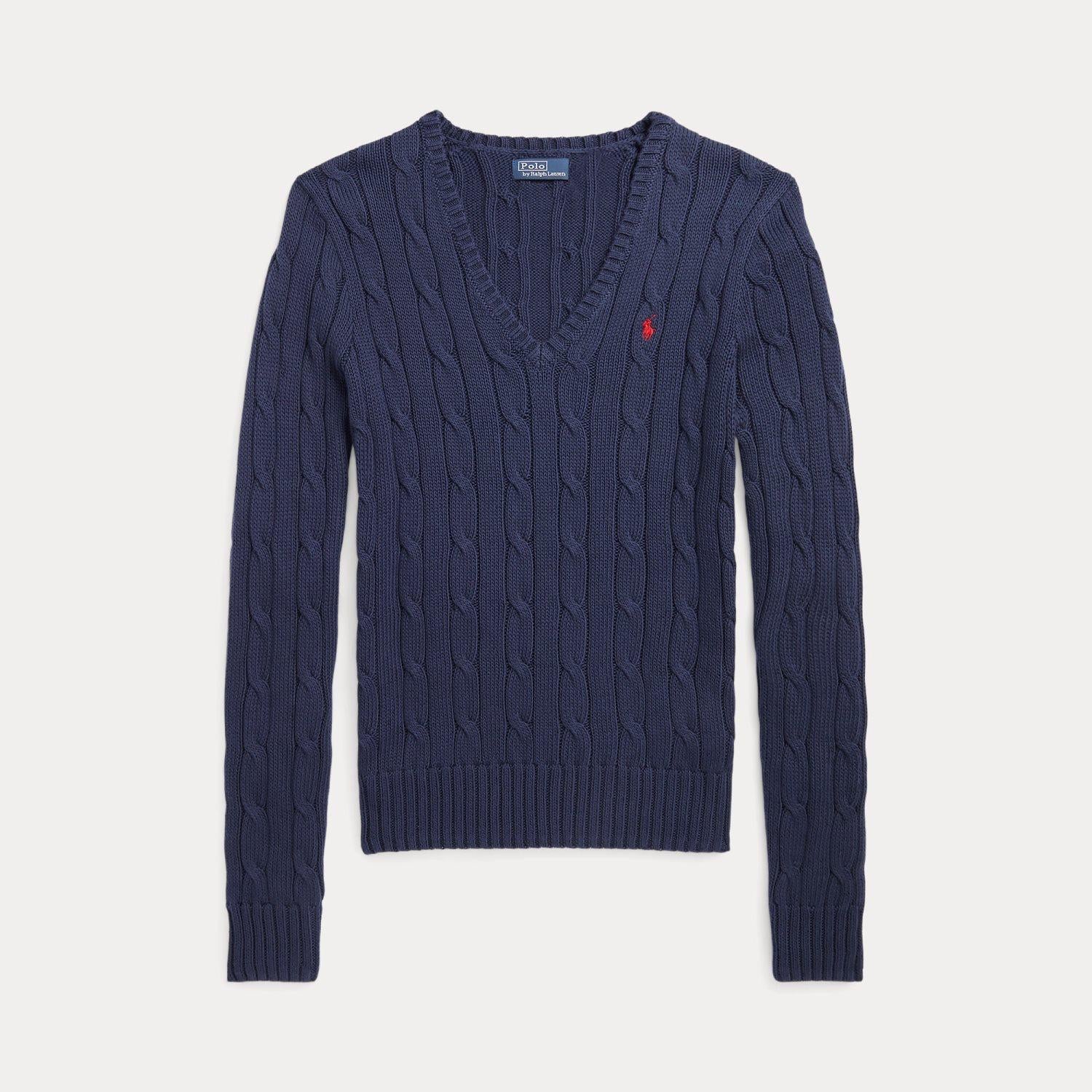 maglia con scollo a v e trecce 211-891641 002 RALPH LAUREN POLO 