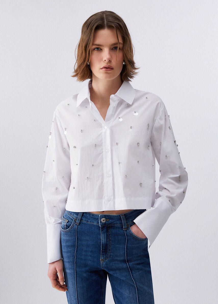 camicia con ricamo gioiello WA6173T039A 11111 LIU JO WHITE 