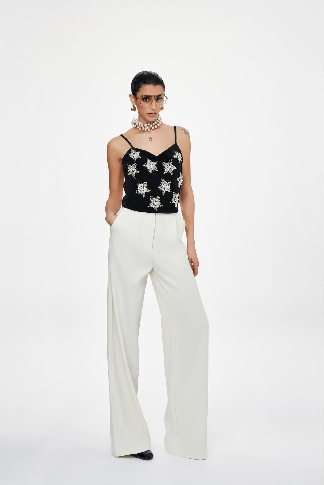 top cropped con applicazioni SEYMOUR 122W5D6 NERO TPN 