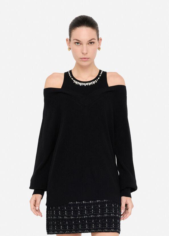 maglia con collo gioiello MF5126MA85Q 22222 LIU JO WHITE 