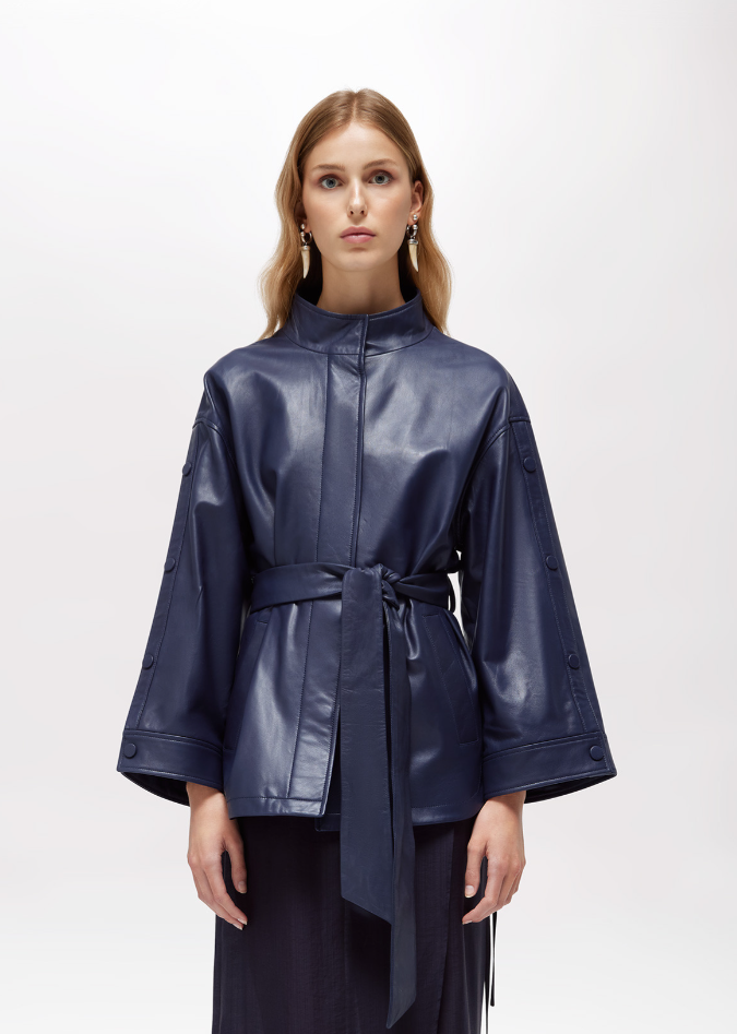 giacca in pelle con cintura RA6027P0356 93713 Blugirl 