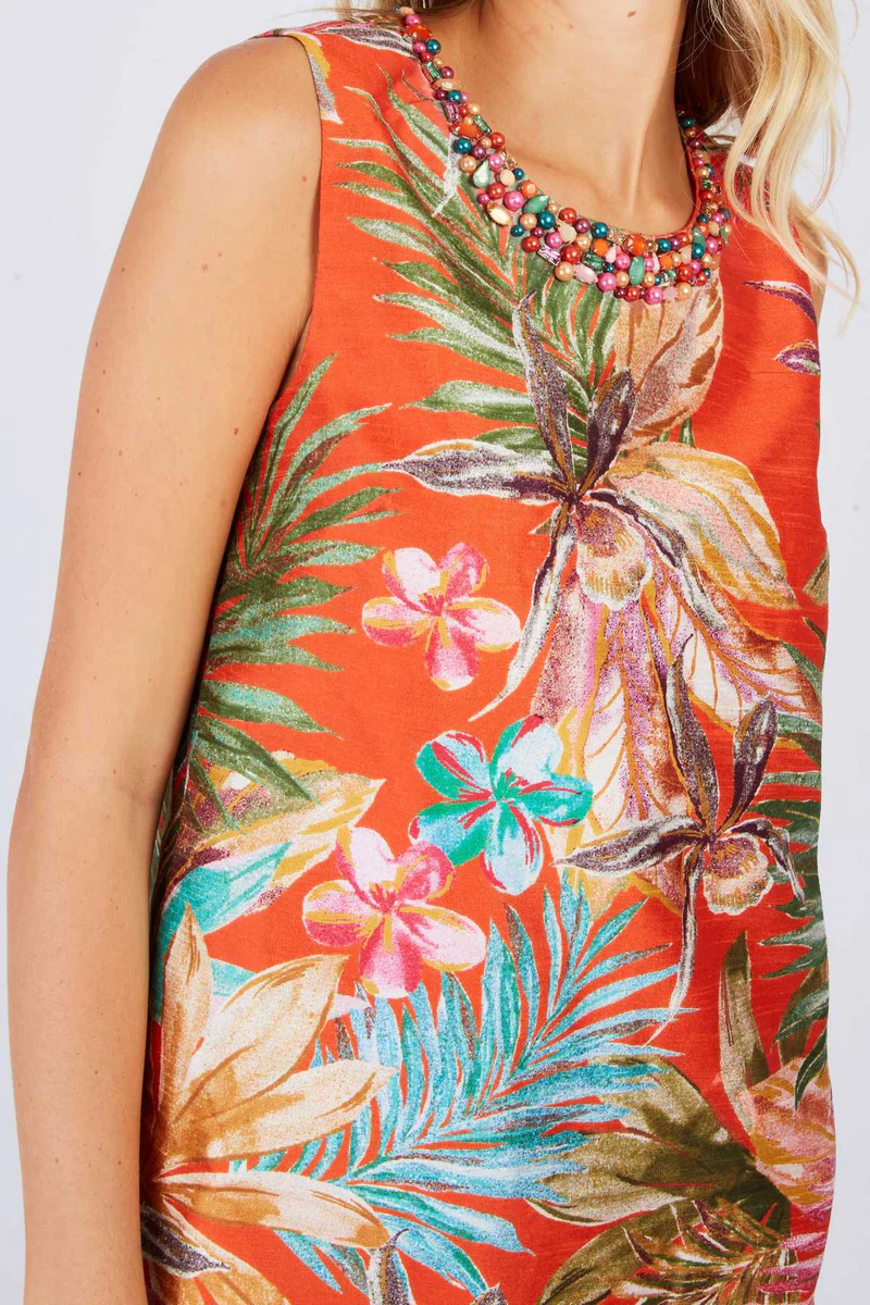 abito corto con stampa e applicazioni P510161 ORANGE DERHY 