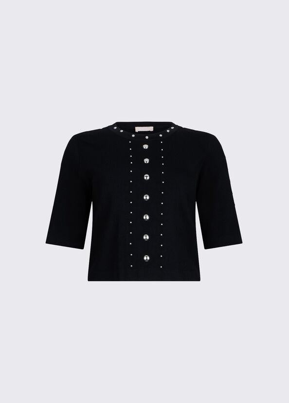 t-shirt in maglia con borchie WA6092MS55N 22222 LIU JO WHITE 
