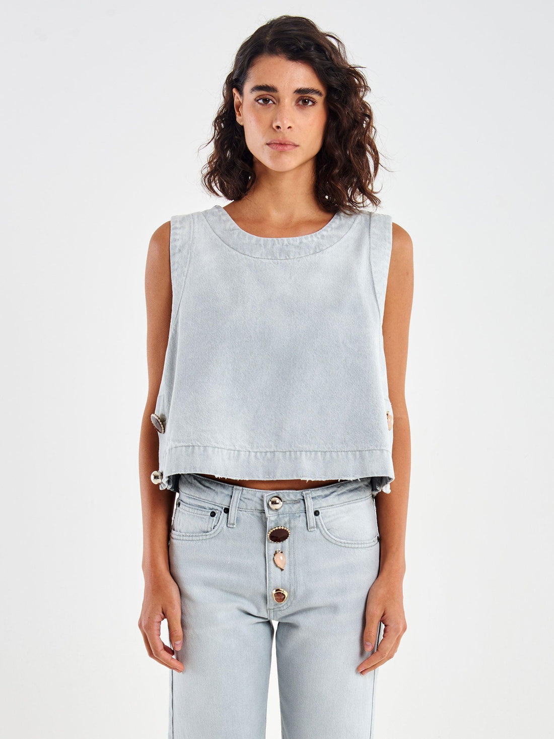 top in denim con gioiello DAB 5111 DENIM GRIGIO VICOLO 