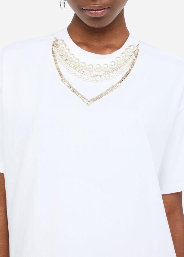 t-shirt con perle e strass CF5063J0088 11111 LIU JO BLACK 