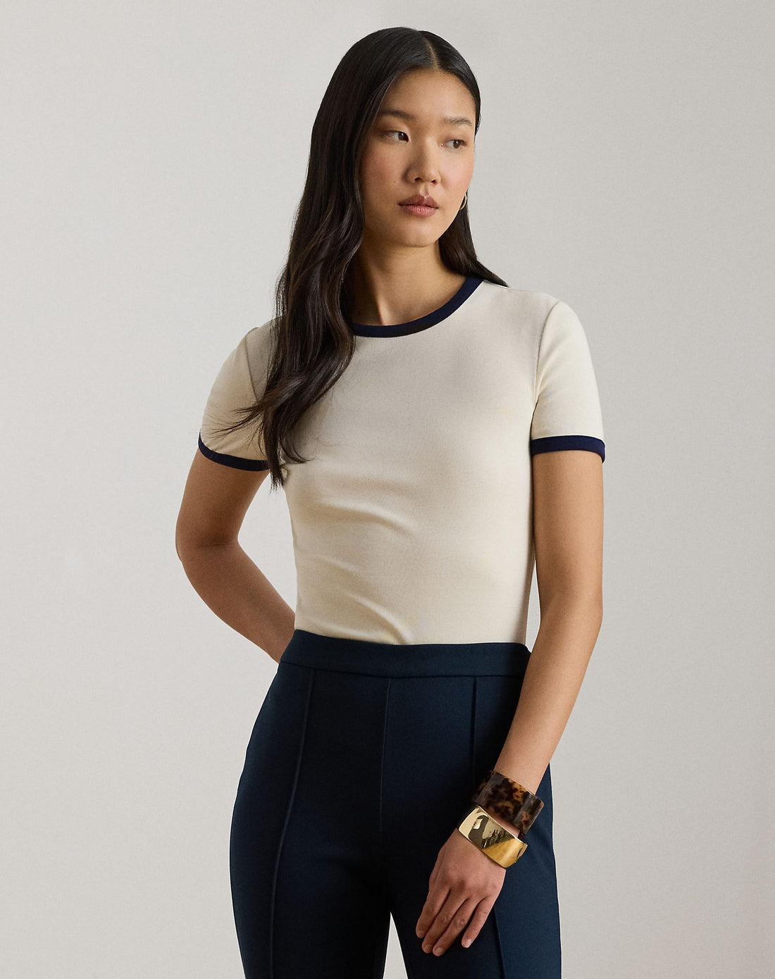 t-shirt bicolor in cotone 200-P09077 002 LAUREN RALPH LAUREN 