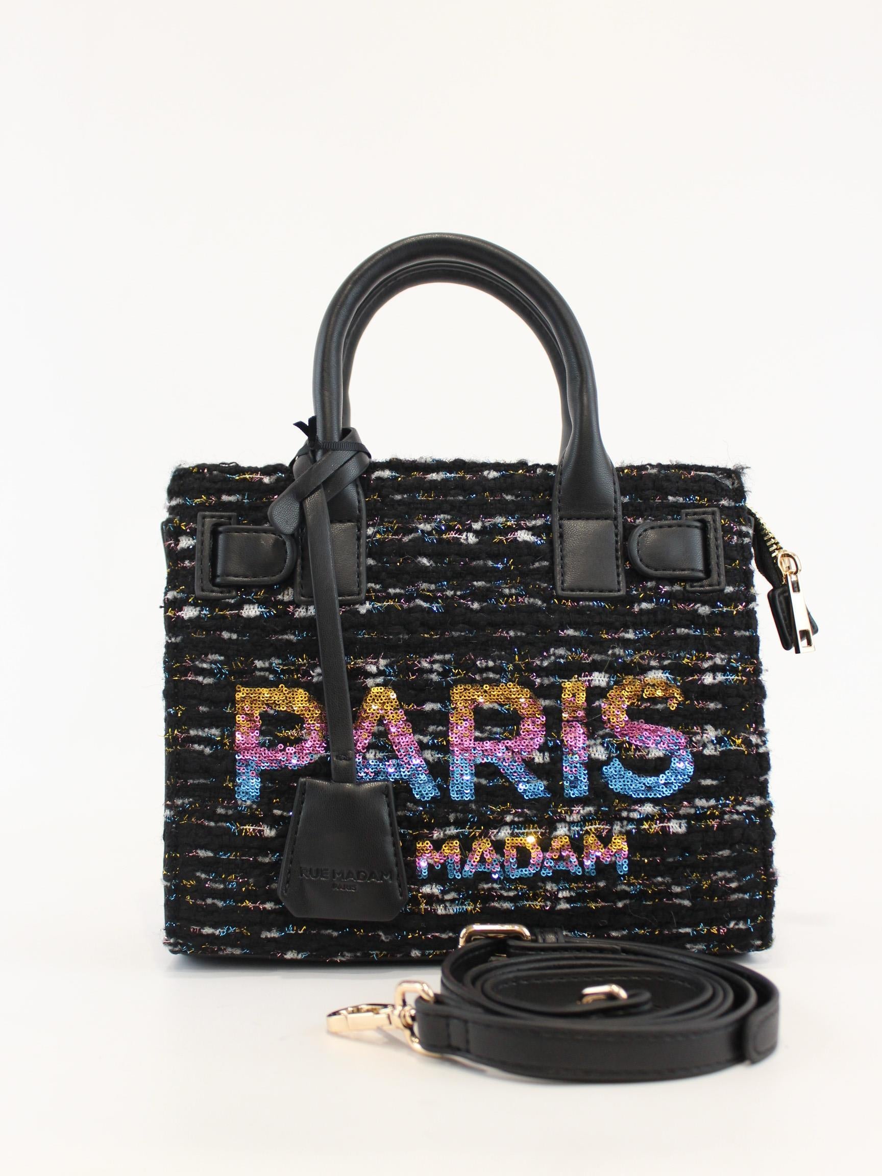 Borsa piccola full pailettes 1322 TWEED BLACK RUE MADAM PARIS 