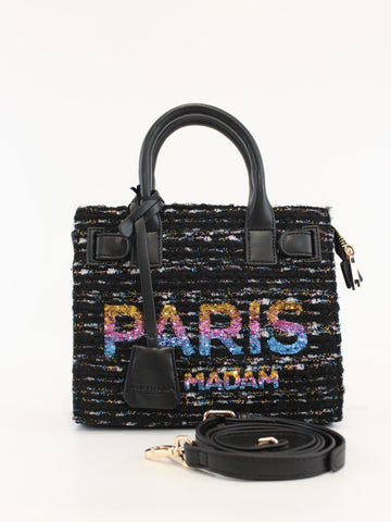 Borsa piccola full pailettes 1322 TWEED BLACK RUE MADAM PARIS 