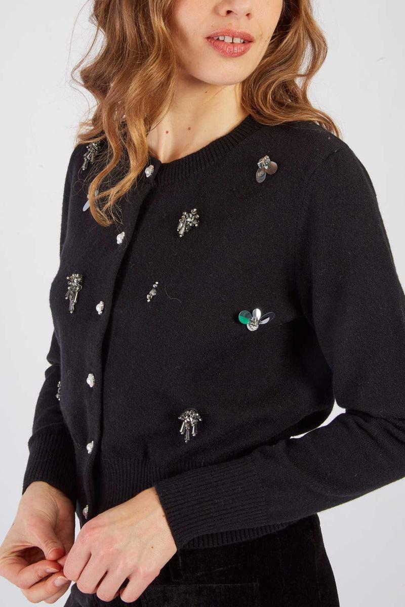cardigan in maglia con applicazioni A545056 NOIR DERHY 