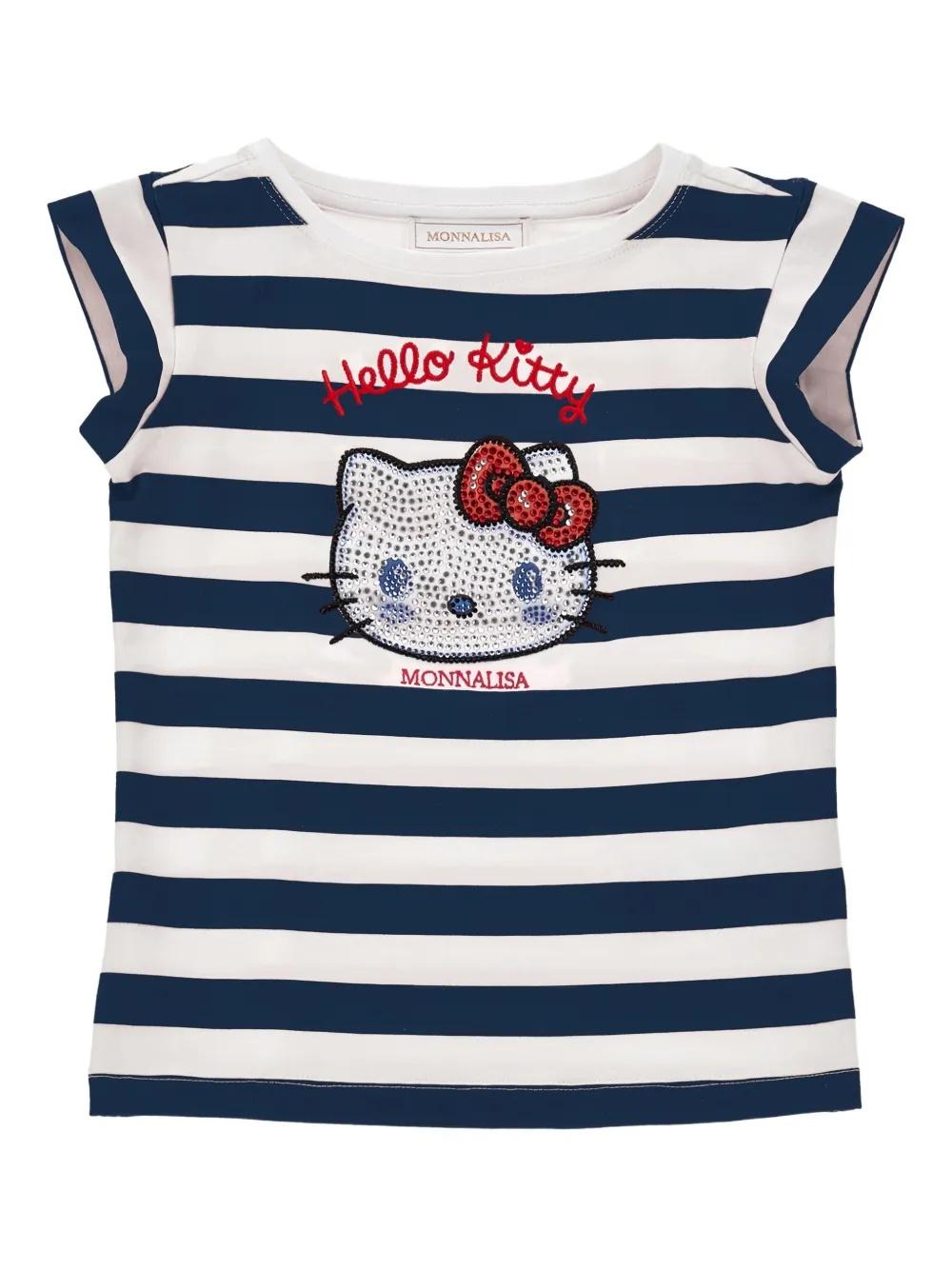 t-shirt a righe con strass hello kitty 19G617 7042 9956 MONNALISA 