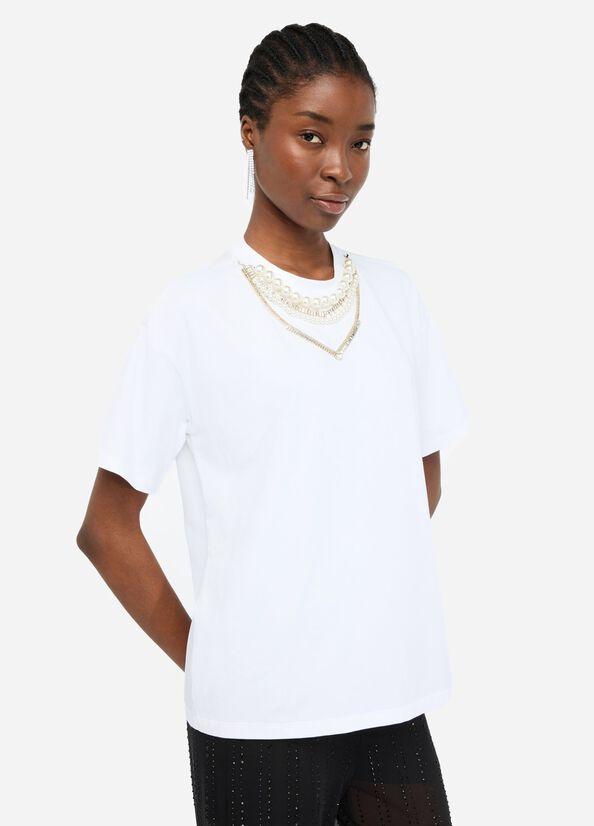 t-shirt con perle e strass CF5063J0088 11111 LIU JO BLACK 