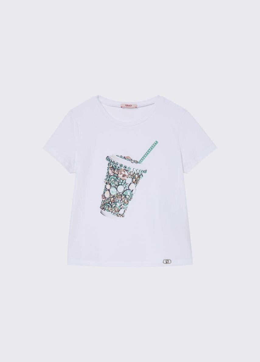 t-shirt con stampa e gioielli GA6112JS003 L9042 LIU JO JUNIOR 