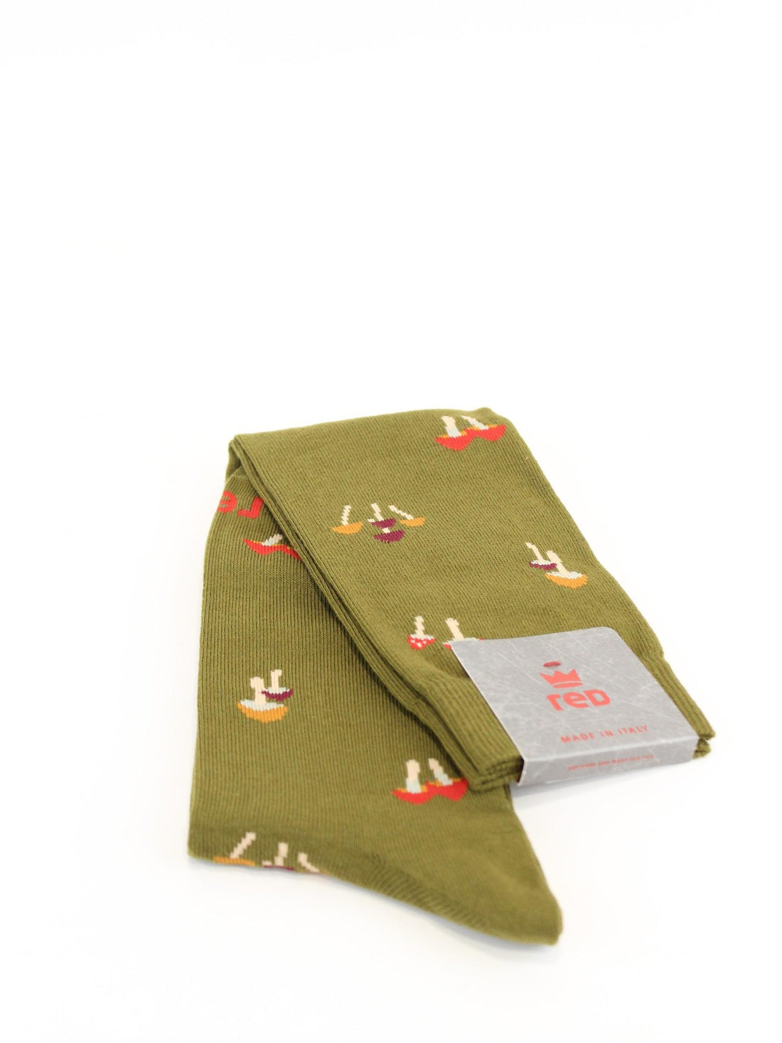 calze uomo con ricamo funghi 64272G V1166 RED 