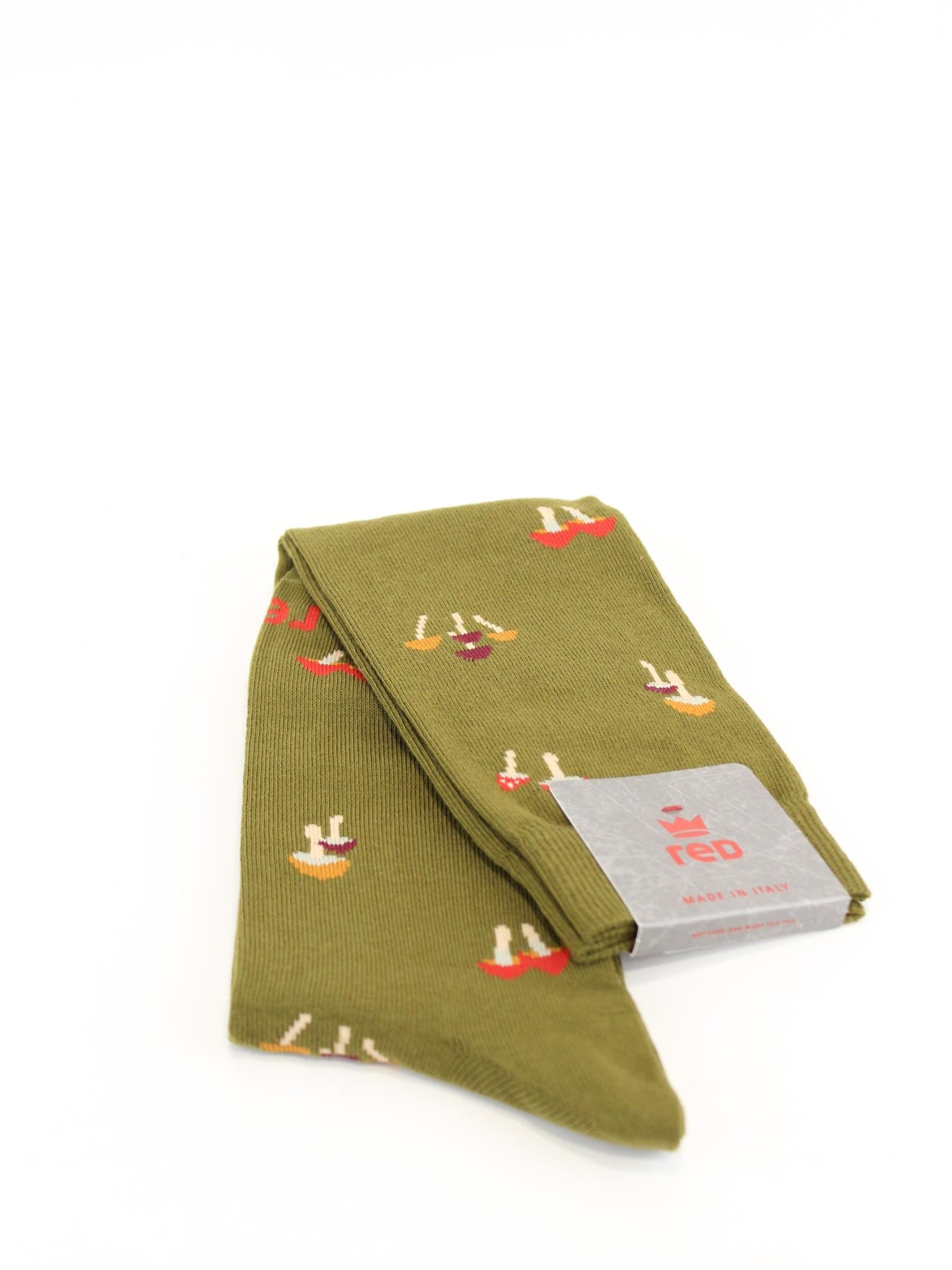 calze uomo con ricamo funghi 64272G V1166 RED 