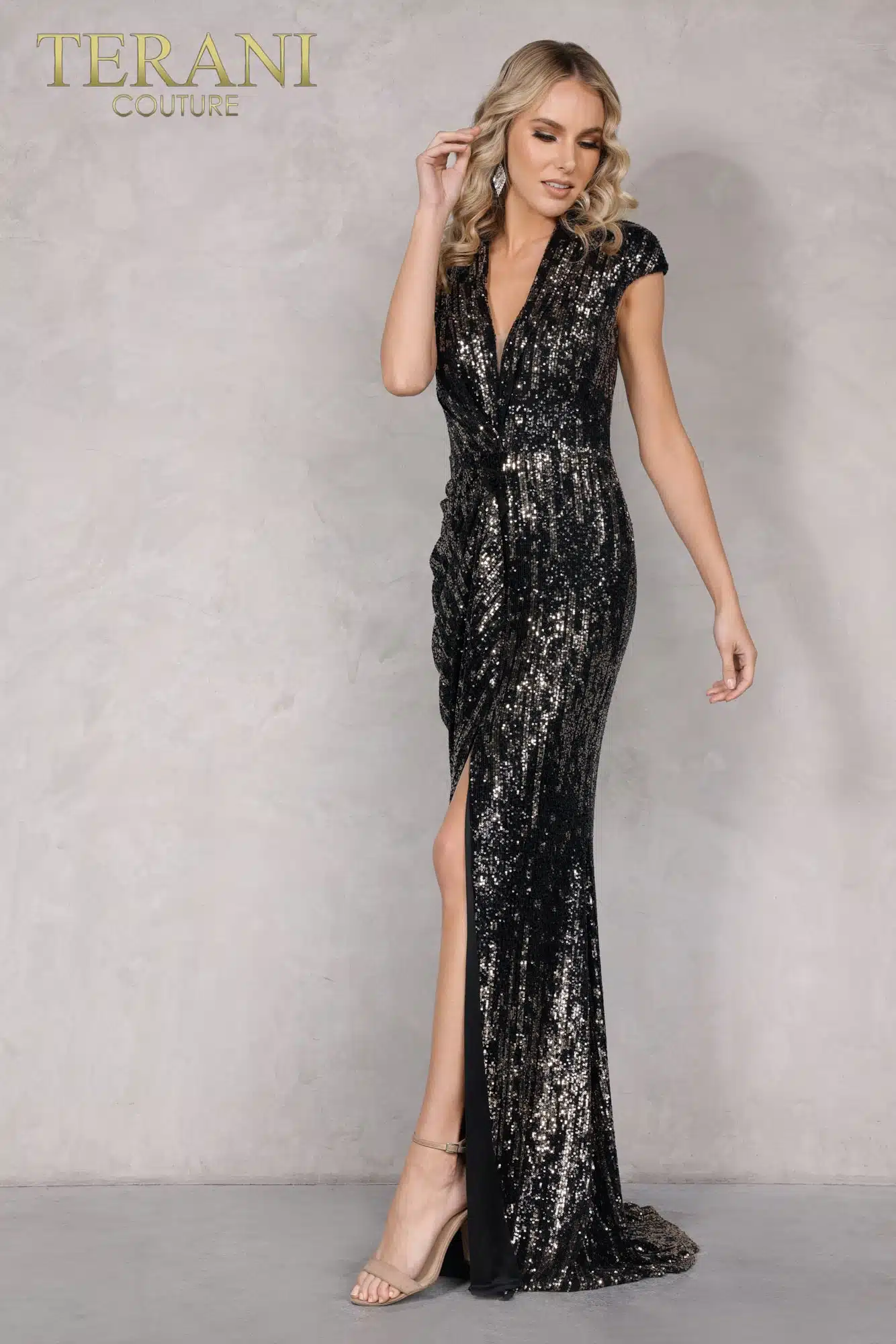 abito elegante 2021E2860 BLACK-GOLD TERANI COUTURE 