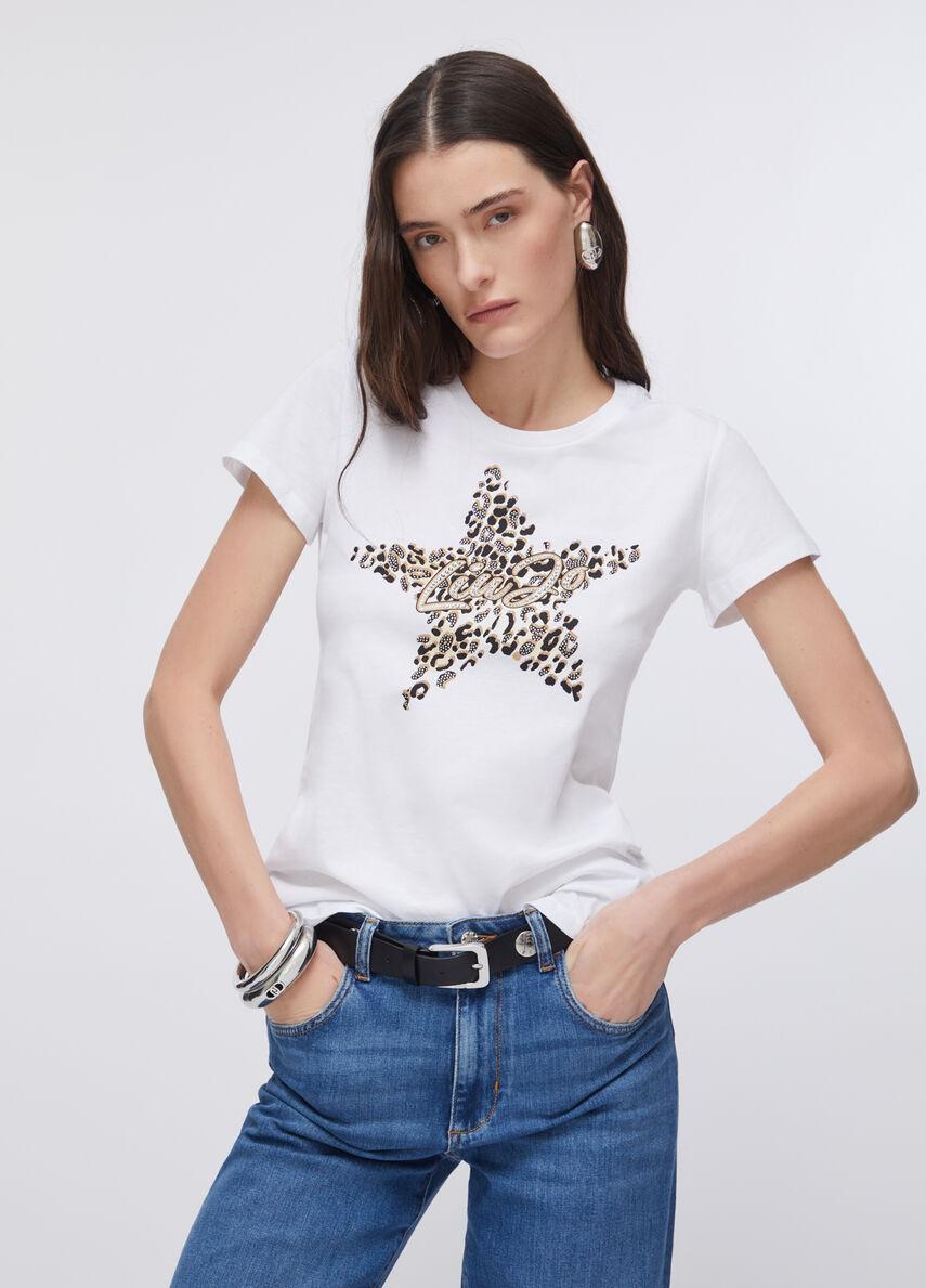 t-shirt con stampa strass WA6493JS923 P9656 LIU JO WHITE 