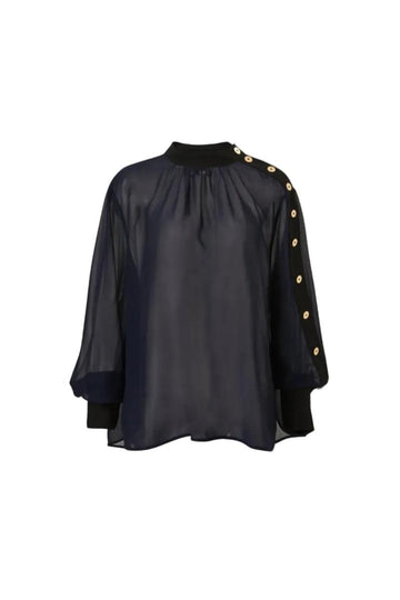 camicetta asimmetrica in chiffon 090603/917 NAVY/BLACK EDWARD ACHOUR PARIS 
