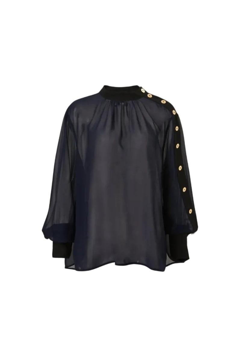 camicetta asimmetrica in chiffon 090603/917 NAVY/BLACK EDWARD ACHOUR PARIS 