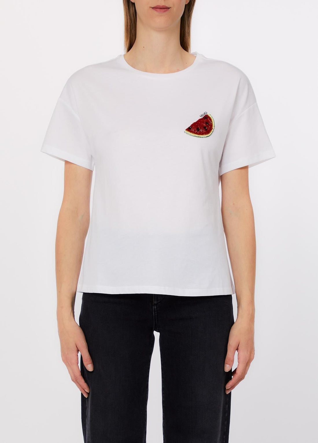 t-shirt con patch WA6414JS923 P9434 LIU JO WHITE 