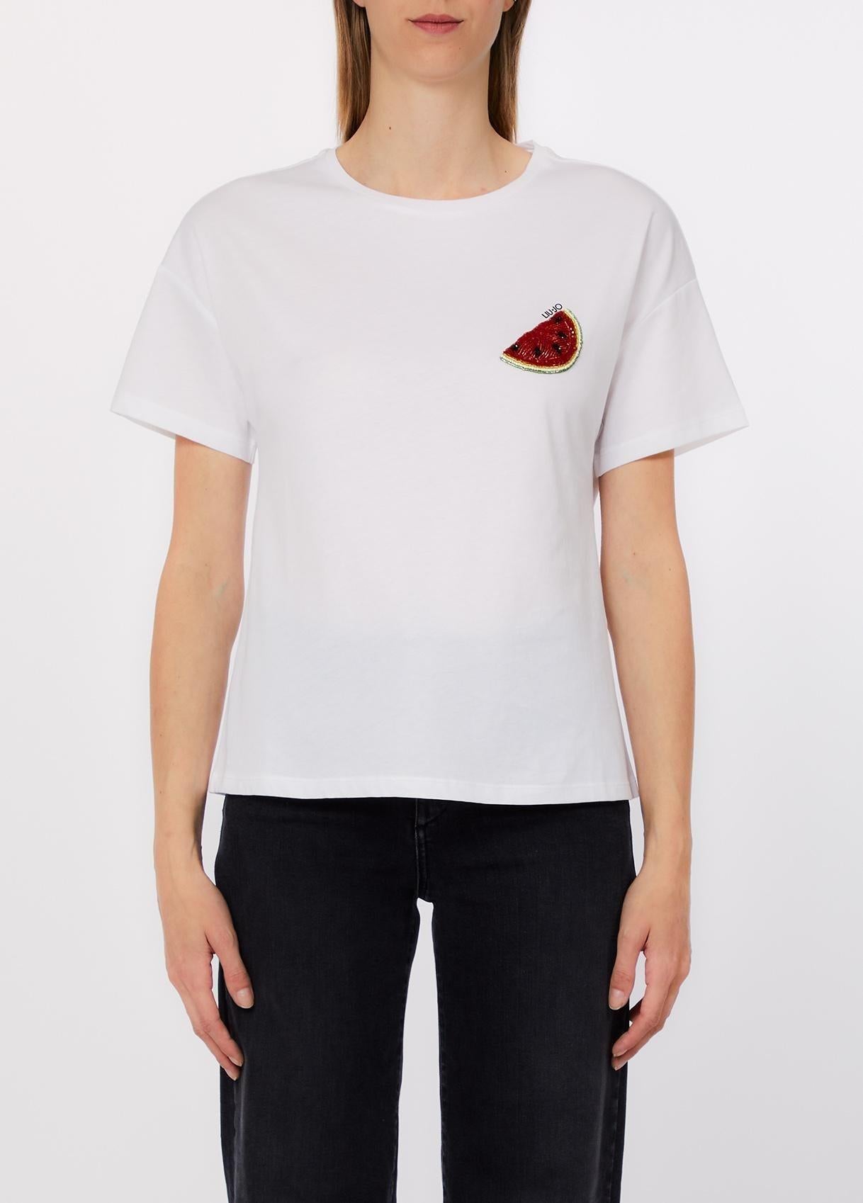 t-shirt con patch WA6414JS923 P9434 LIU JO WHITE 