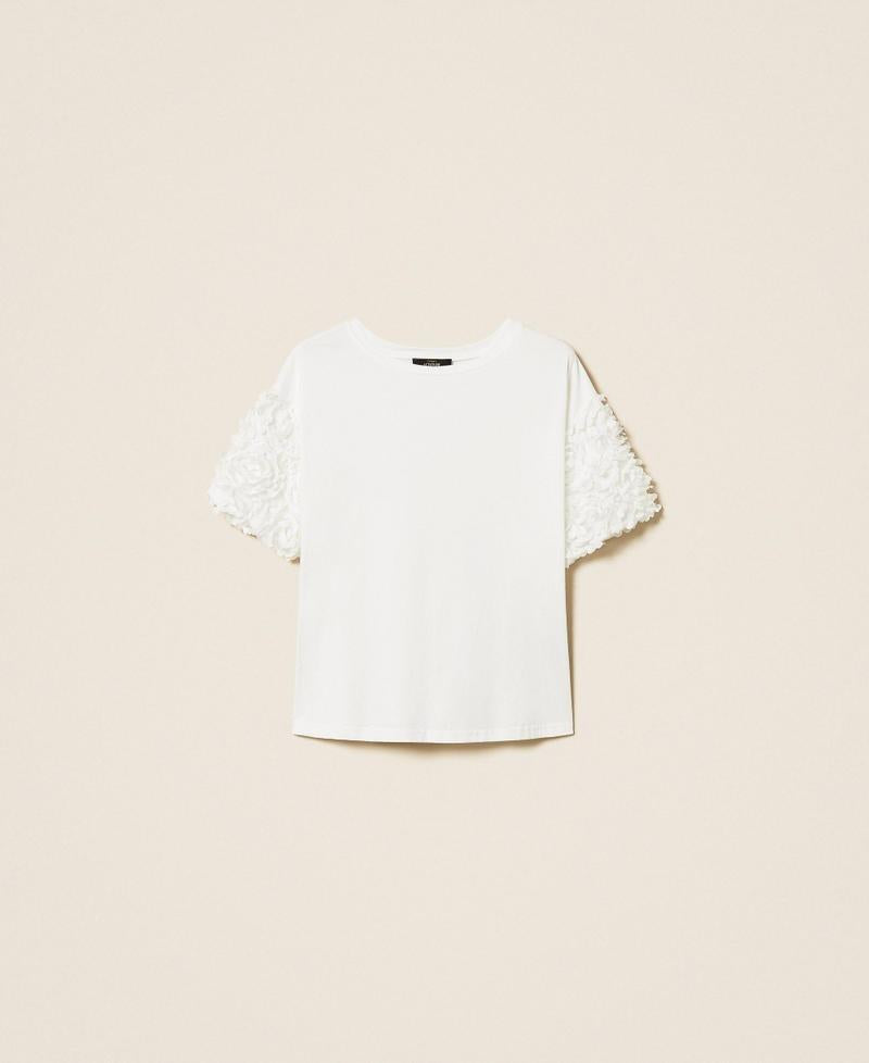 t-shirt con maniche in tulle con fiori 261AP2233 00526 TWINSET ACTITUDE 