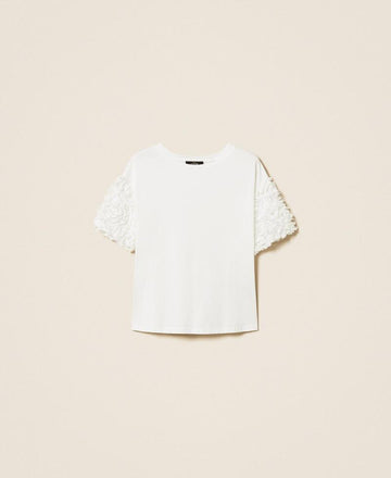 t-shirt con maniche in tulle con fiori 261AP2233 00526 TWINSET ACTITUDE 
