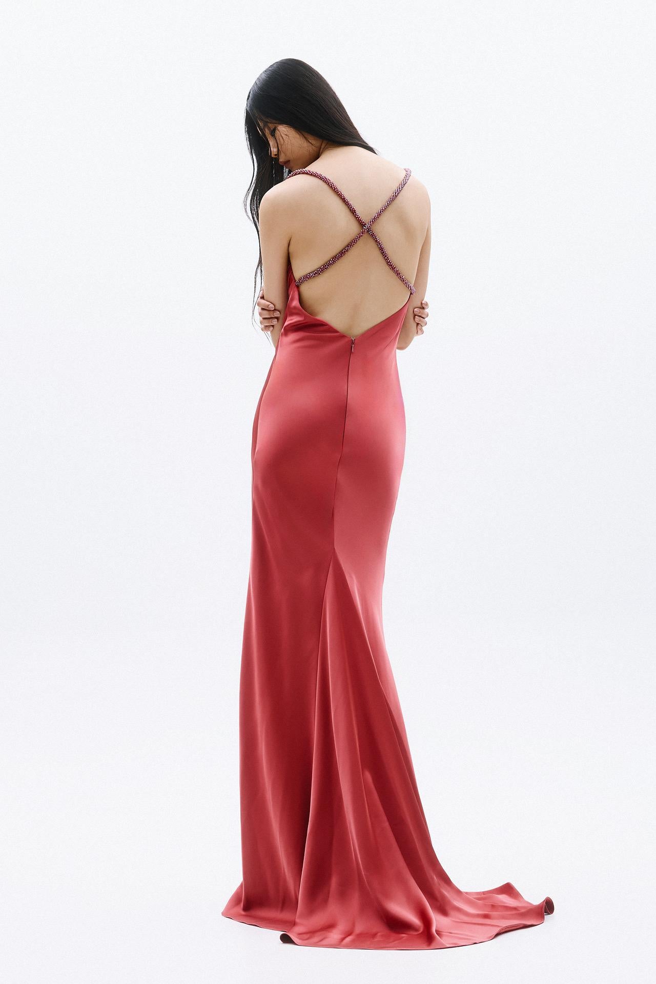 abito lungo a tubino A4850 BLUSH ALLURE 