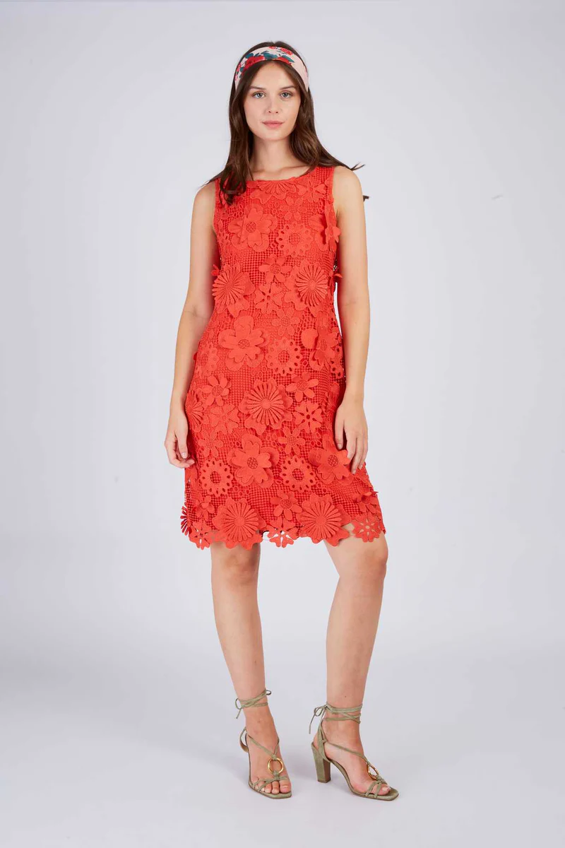 abito a tubino in pizzo P515026 ORANGE DERHY 