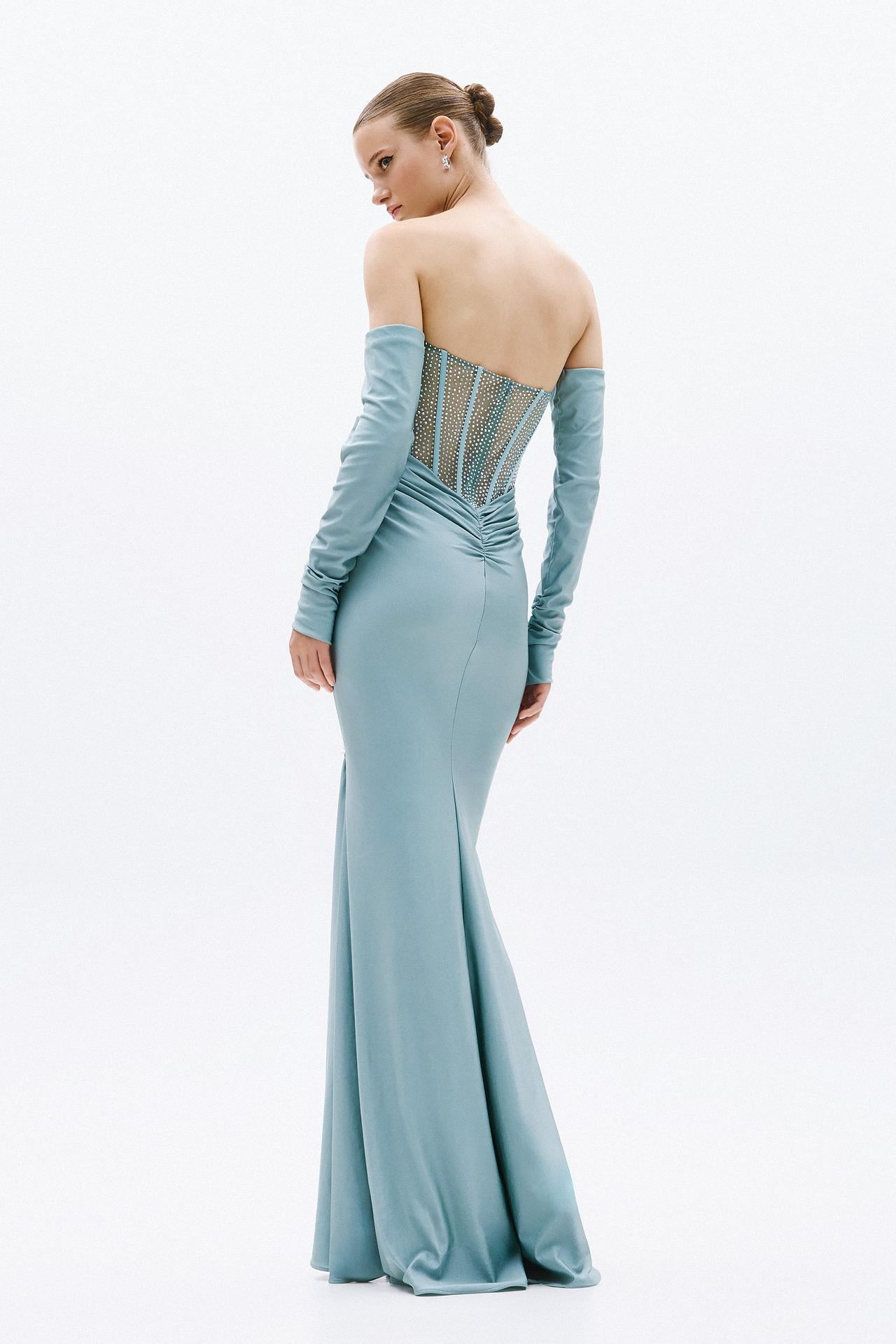 Abito lungo con spacco A4768 TIFFANY ALLURE 